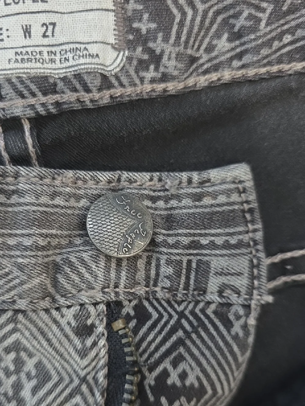 Free People Gray Patterned Slim Leg Pants